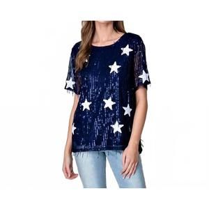 NEW VANILLA MONKEY sequin star top in navy